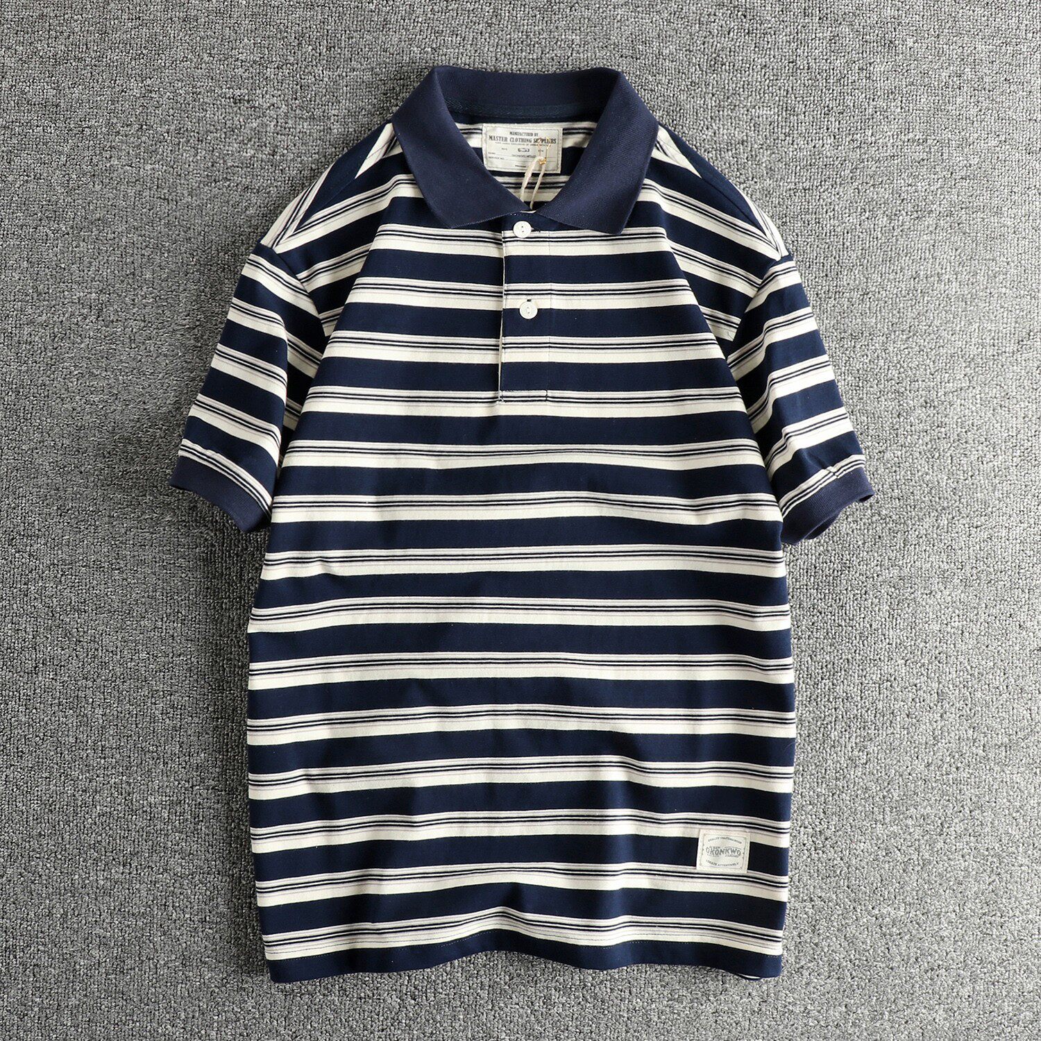 正品代购重磅双纱棉撞色条纹polo衫男气质潮流夏季保罗翻领短袖男