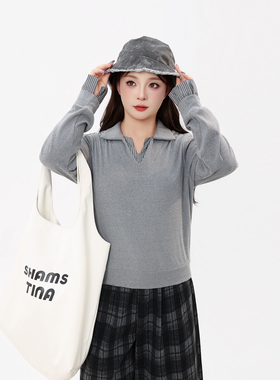 120斤的大杨 大码假两件拼色条纹长袖衬衫秋冬胖mm宽松polo领上衣