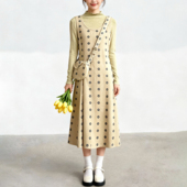 120斤 大杨 胖mm复古花朵撞色连衣裙秋冬遮肉A字毛呢长裙背心裙