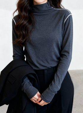 120斤的大杨 胖mm大码半高领打底衫秋冬小个子设计感针织内搭上衣