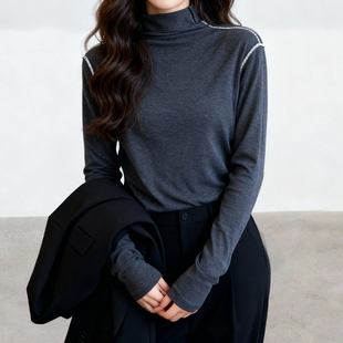 120斤的大杨 胖mm大码半高领打底衫秋冬小个子设计感针织内搭上衣