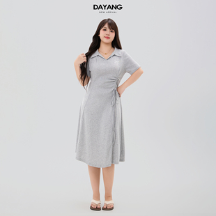 胖mm韩系抽绳掐腰连衣裙女夏季 大码 高级感小个子长裙 大杨 120斤