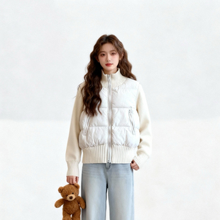 120斤的大杨 立领针织拼接排骨棉衣冬季新款小个子轻薄短款外套女