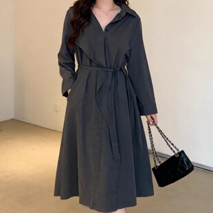 衬衫 120斤 宽松显瘦长袖 气质翻领连衣裙女早春微胖mm大码 裙 大杨