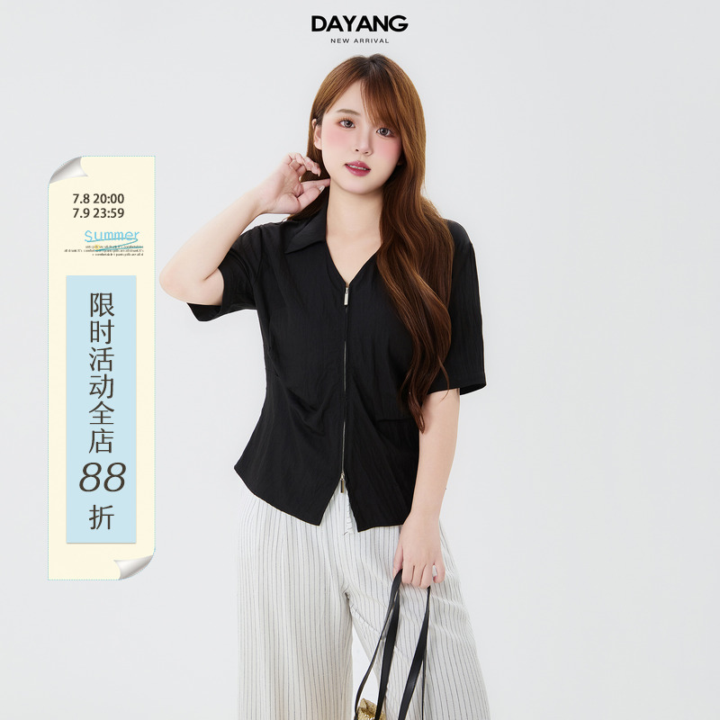黑色正肩短袖衬衫上衣女夏