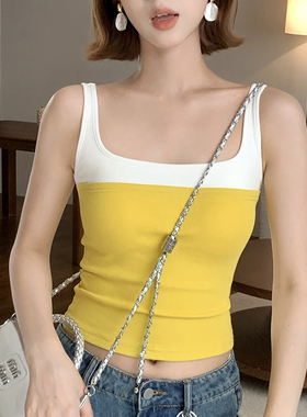 假两件撞色设计通勤内搭外穿懒人显瘦方领固定杯修身吊带背心女