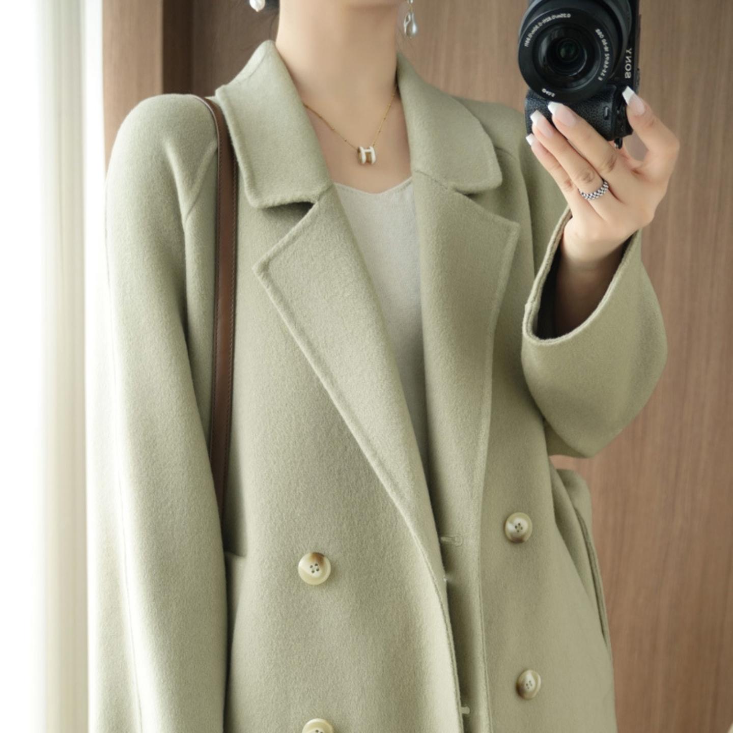 冬季大码纯羊毛大衣女双面绒中长款西服领高级感宽松呢子毛呢外套