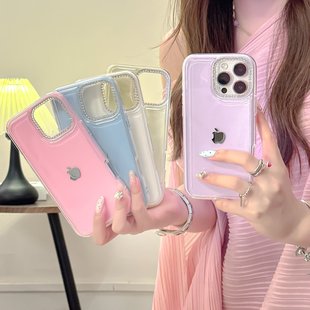 闪钻镜头适用iPhone16手机壳15ProMax简约纯色带logo保护套14Pro高级感ins风13pm小众轻奢12 苹果16ProMax新款