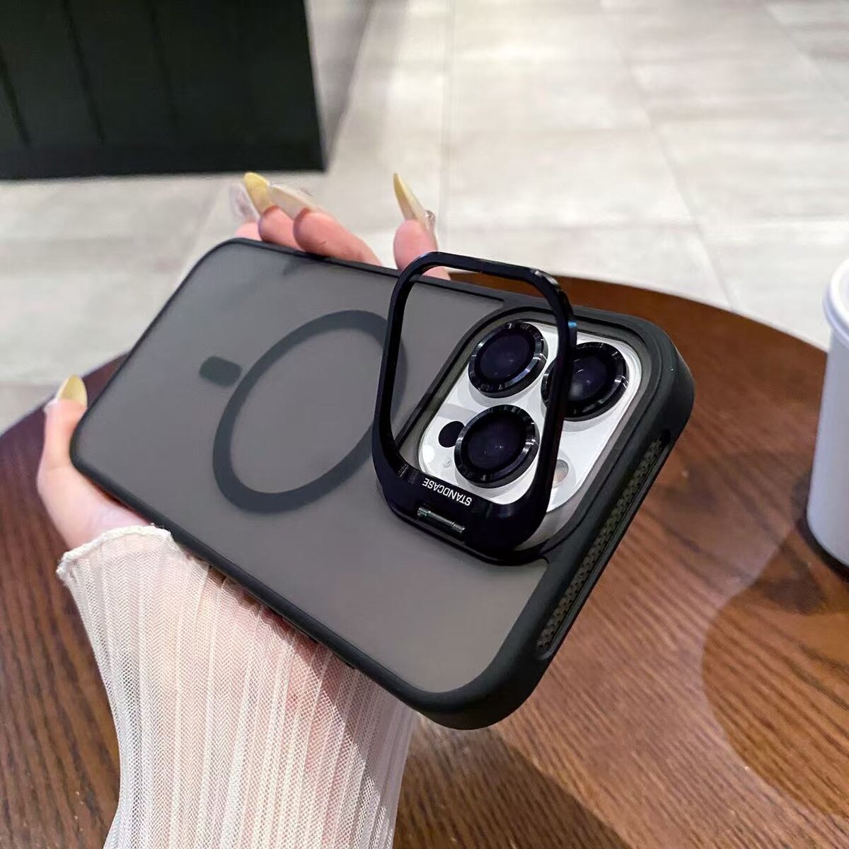 网格磁吸支架保护套适用苹果16Promax新款透明手机壳iPhone13镜头15pro磨砂12p简约plus防摔11肤感14pro高级