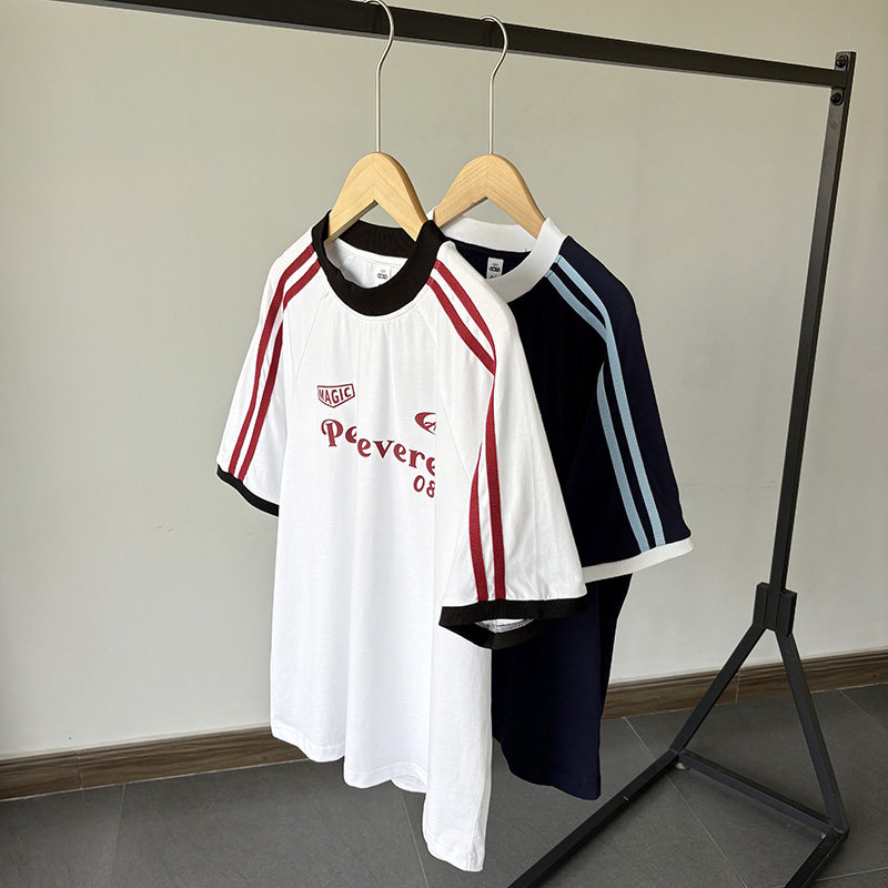 一等童品120-180美式织带拼色中大童男女生纯棉短袖T恤运动打底衫