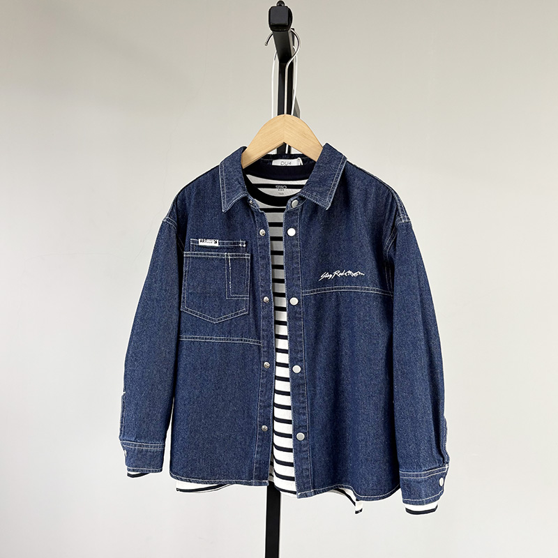 一等童品130-170 男童装加厚牛仔衬衣中大童牛仔长袖衬衫秋装外套