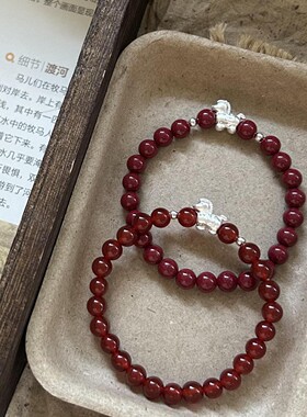 深圳旭佳旭家s999足银童趣小马天然红玛瑙手链女国风高级感显白