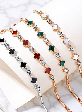 深圳旭佳旭家999纯银四叶草锆石手链女轻奢时尚高级感竹节手镯