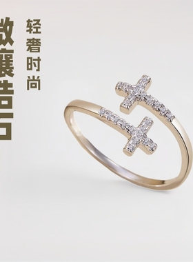 深圳旭佳S999足银微镶锆石十字架戒指女轻奢高级感时尚百搭食指戒