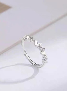 深圳旭佳S999纯银蝴蝶戒指女小众设计食指戒轻奢高级感森系小清新