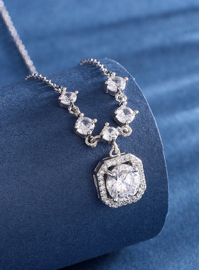 深圳旭佳S999纯银闪钻方糖项链女韩版时尚轻奢高级感气质锆石锁骨