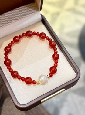 深圳旭佳旭家白雪红脂s925纯银天然红玛瑙施家珍珠手串女精致小众