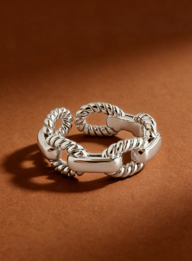 深圳旭佳旭家跨境热卖925纯银多层链条戒指女轻奢复古麻花指环