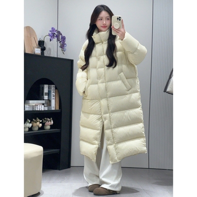 高个子宽松版过膝长款泡芙羽绒服女2025深冬新款90白鸭绒外套加厚
