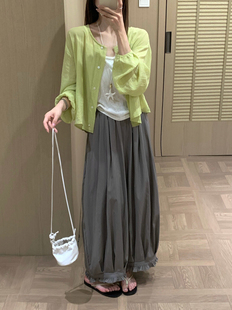 满满Mono 夏日牛油果三件套装女慵懒透气防晒衫+吊带+花苞阔腿裤