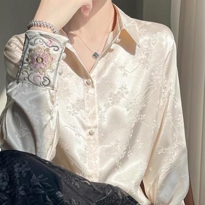 新中式醋酸缎面提花衬衫女