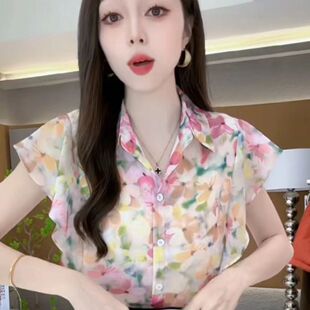 印花短袖衬衫女2026新款爆款夏季时尚洋气超仙碎花气质上衣女夏款