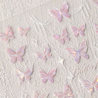 正品TENSOR炫光梦幻粉色贝壳光蝴蝶5d背胶美甲贴纸仙境蝶翼指甲贴