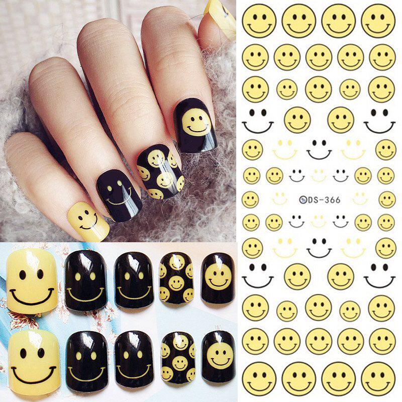 美甲笑脸水印贴纸微笑脸表情包符号笑容表情指甲贴花卡通笑脸饰品