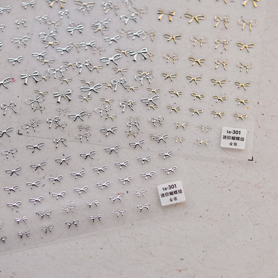 tomoni美甲5D浮雕烫金烫印蝴蝶结贴纸指甲装饰品贴花新款金属质感