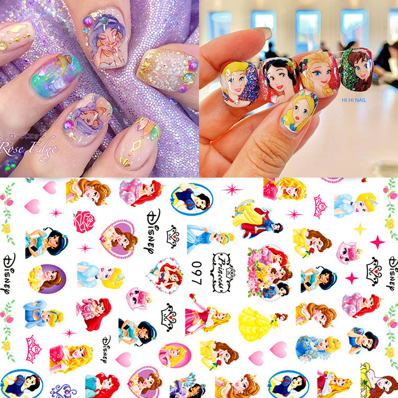 美甲迪士尼公主贴纸白雪公主灰姑娘美人鱼睡美人童话3D指甲贴纸