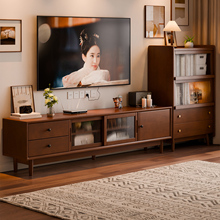 家逸实木电视机柜客厅家用复古电视柜茶几组合中古风落地柜边柜子