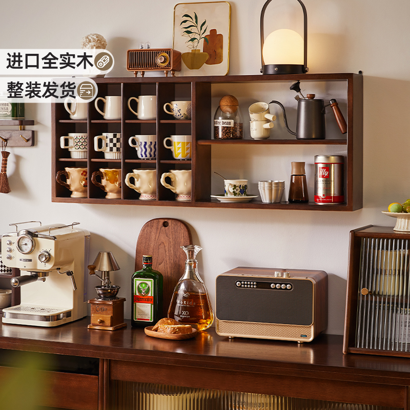 实木格子置物架咖啡角收纳壁挂架开放多宝阁墙上茶杯子展示架杯架