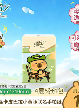 清风卡皮巴拉小黄豚联名款手帕纸4层5张便携小包擦手纸面巾纸纸巾