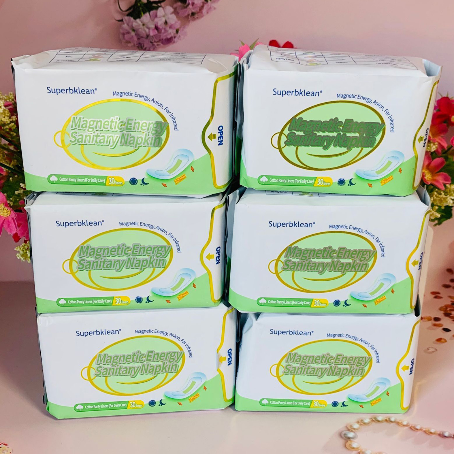 正品隆力奇清欣磁动力卫生巾护垫6包英法葡全棉姨妈巾护垫15CM