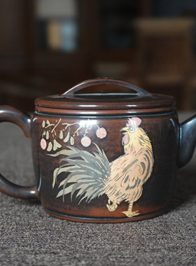 云南建水紫陶白色无釉磨光亮王时君名家全手工作品彩填井栏泡茶壶