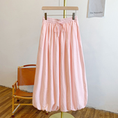 Y2721 1十字纹松紧腰系带宽松灯笼裤