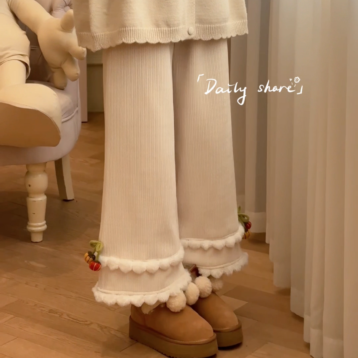 加绒阔腿裤宽松慵懒风2025新款灯芯绒松紧腰系带加绒休闲裤,女装/女士精品,休闲裤,淘宝优惠券,粉丝福利购,淘宝优惠卷