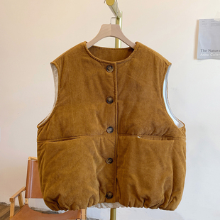 Y4032 1夹棉灯芯绒圆领棉马甲