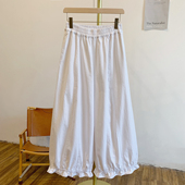 Y3264纯色荷叶边松紧腰阔腿裤