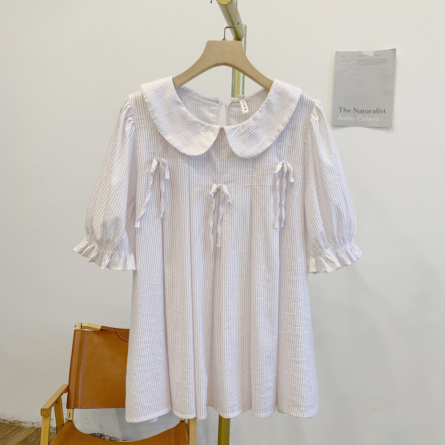 Y2875条纹蝴蝶结娃娃领短袖衬衫,女装/女士精品,衬衫,淘宝优惠券,粉丝福利购,淘宝优惠卷