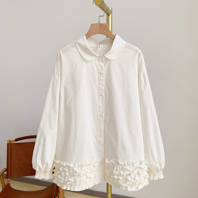 Y4314木耳边全开扣翻领衬衫