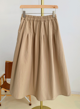 C5766纯色松紧腰宽松半身裙