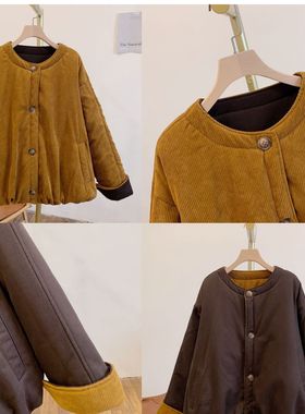 Y4172夹棉袖口翻边两面穿圆领棉衣