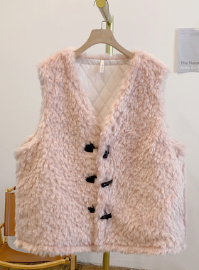 C5201夹棉牛角扣V领毛绒马甲