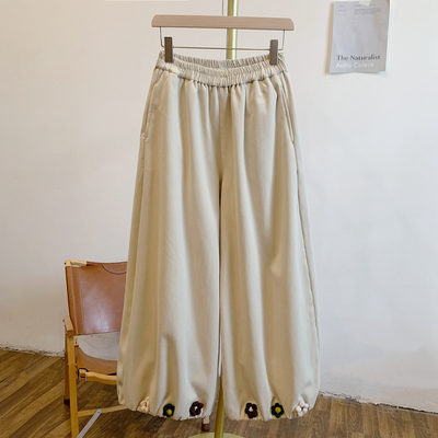 C5536加绒小花松紧腰阔腿裤