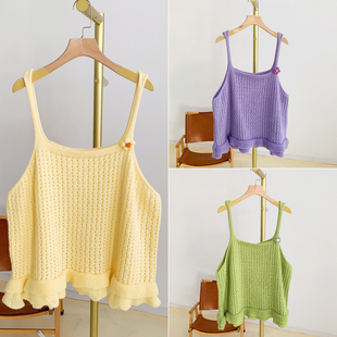 C5775小花荷叶边方领镂空针织马甲