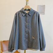 Y4242加绒格纹刺绣小狗翻领衬衫