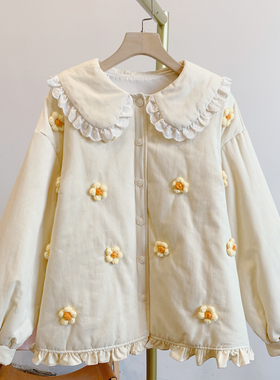 C5495夹棉小花蕾丝边娃娃领棉衣