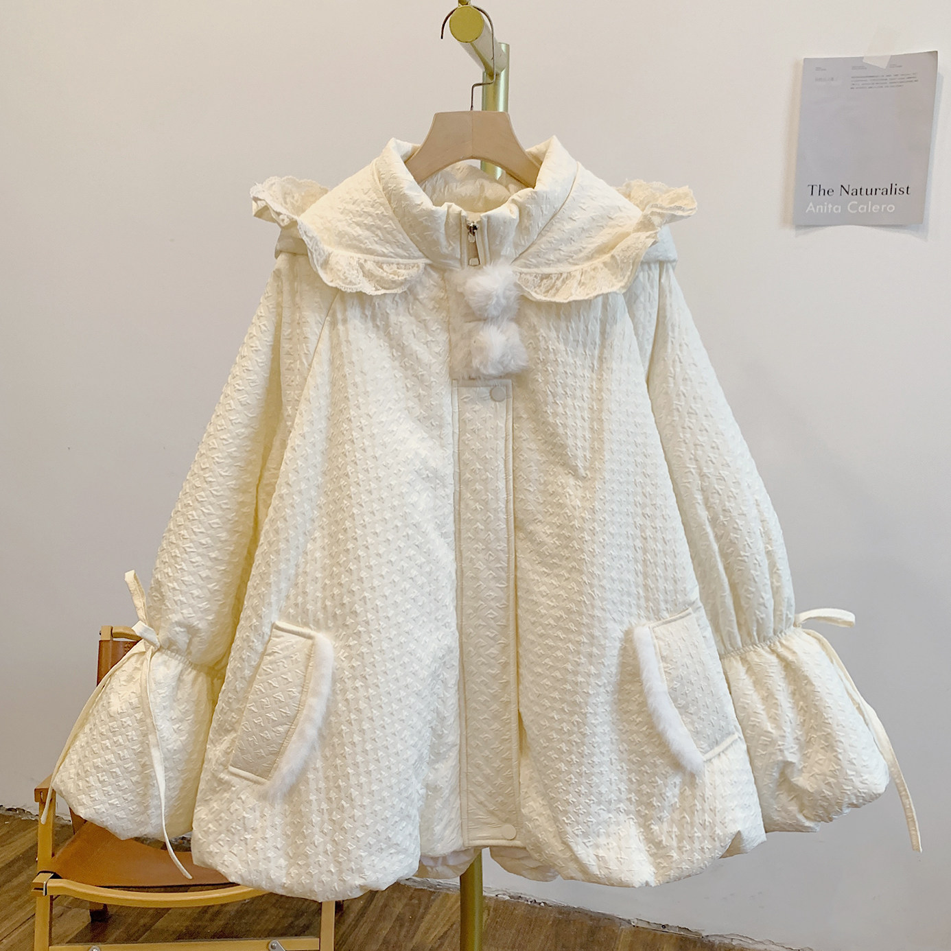 Y4112夹棉方块纹毛条蝴蝶结蕾丝边连帽棉衣,女装/女士精品,棉衣/棉服,淘宝优惠券,粉丝福利购,淘宝优惠卷