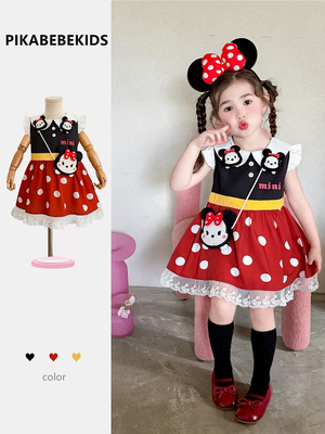 原创设计2026夏季新款女童可爱卡通米妮儿童洋气小飞袖公主连衣裙